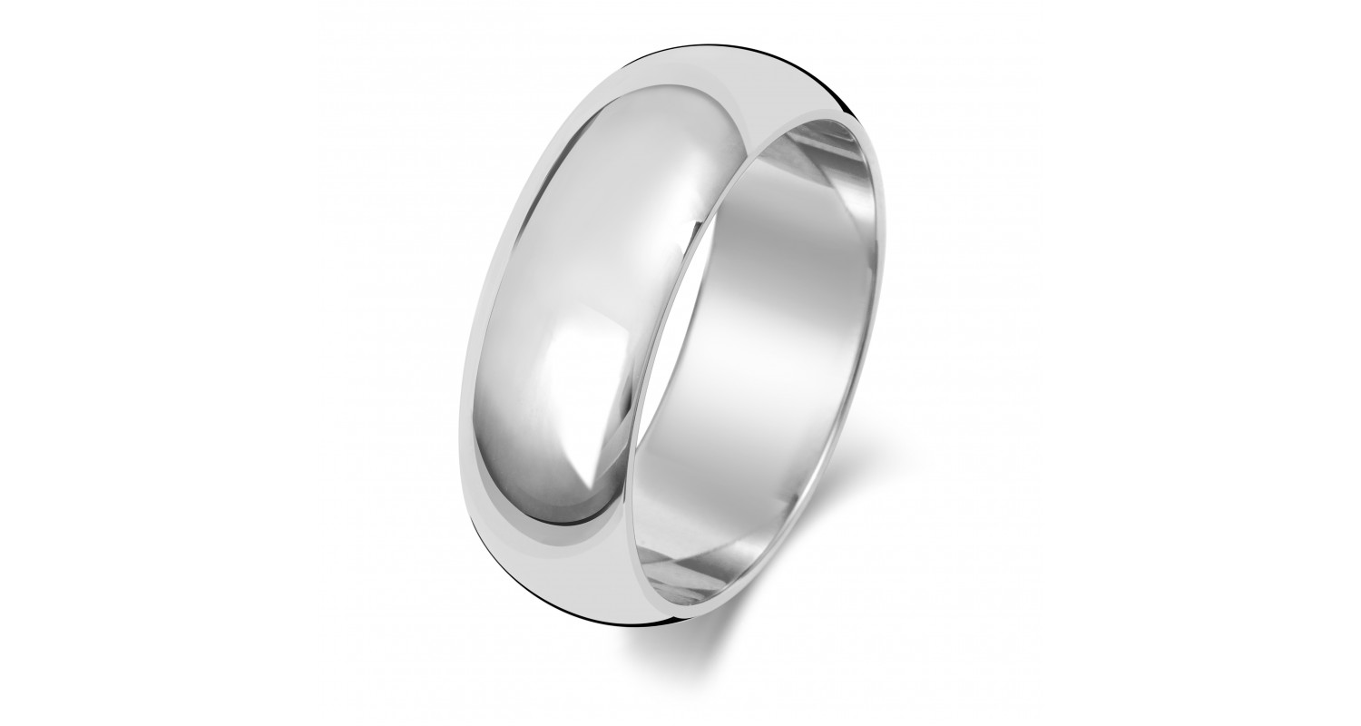 9ct White Gold D Shape 7mm Heavyweight Band